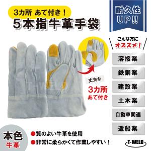 TOAN（東安） 溶接 鉄鋼 建設 作業用 革手 5本指 牛革手袋 本色 長さL