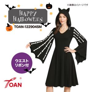 ハロウィン 仮装 コスプレ 骨袖ワンピース TOAN型番：122904SM ( ウエストリボン付き ) 大人用コスチューム コウモリ パーティー イベント仮装 文化祭 余興