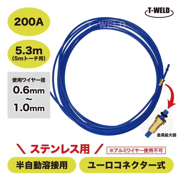 半自動溶接 CO2 トーチ ユーロコネクター 200A 長さ：5m ステンレス 用 テフロンライナー...