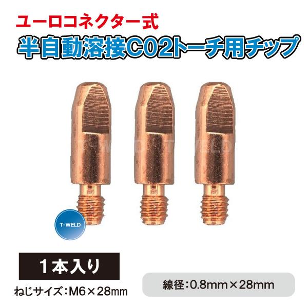 ユーロコネクター式 CO2 トーチ用 チップ M6×28 0.8mm 1本