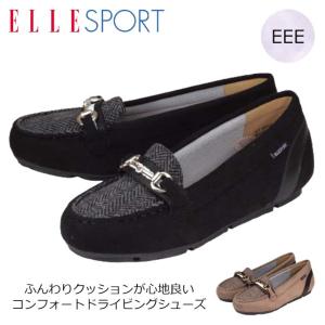 ELLE SPORT ESP10663 エルスポーツ ローファー モカシン 深甲 低ヒール ぺたんこ EEE 3E 幅広 軽い ラウンドトゥ スエード クッション ミセス 主婦｜toare