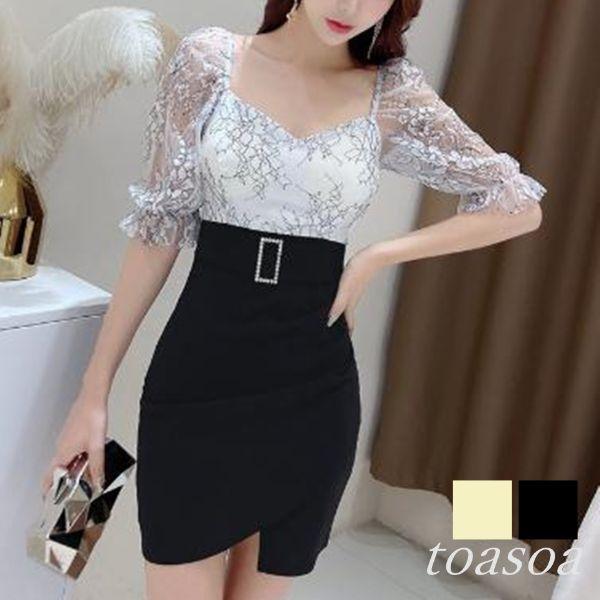 ワンピース レディース タイト ミニ きれいめ セクシー レース ドッキング