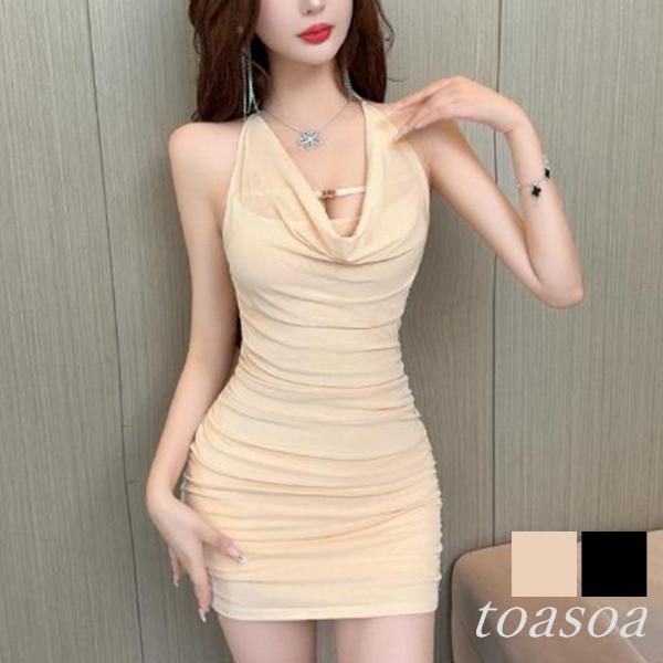 ワンピース レディース タイト ミニ ホルターネック ドレープ