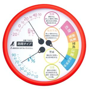 シンワ測定 70600 温湿度計 Ｆ−３ＬII 熱中症注意 丸型 １５cm レッド 防雨タイプ｜tobeyaki
