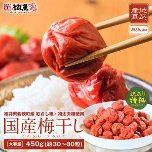 【5月20日10時から30セット緊急再入荷】無添加 国産 訳あり 梅干し 450g(30〜80粒) 産地直送 若狭町産 紅映梅 福太夫梅 福太夫種 送料無料