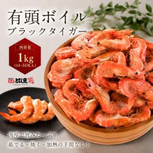 有頭ボイル ブラックタイガー 1kg 約44〜55尾 殻付き ボイル済み エビ 海老 えび タイ産 尾頭付き 大容量 冷凍 解凍するだけ 魚屋とび魚 ytbb2608