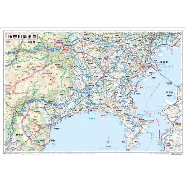 神奈川県全図　Ｂ０判 営業戦略 会議室 オフィス インテリア 大判出力ポスター 壁貼り
