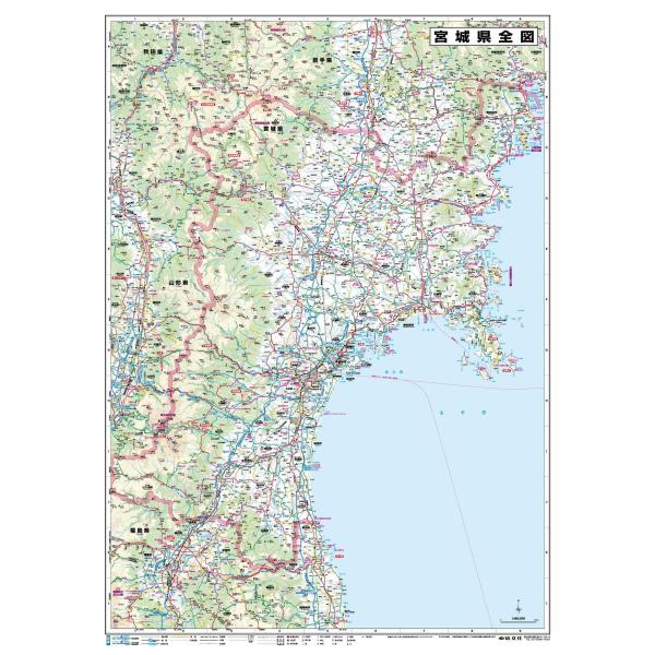 宮城県全図　Ｂ０判 営業戦略 会議室 オフィス インテリア 大判出力ポスター 壁貼り