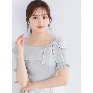 リボン付き配色ライン入りオフショルリブニットプ...の詳細画像3