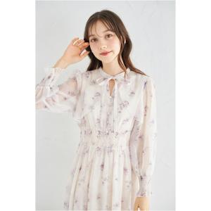 りぼん付きヨークフレアフラワープリントシャーリン...の商品画像
