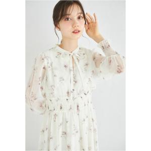りぼん付きヨークフレアフラワープリントシャーリ...の詳細画像1