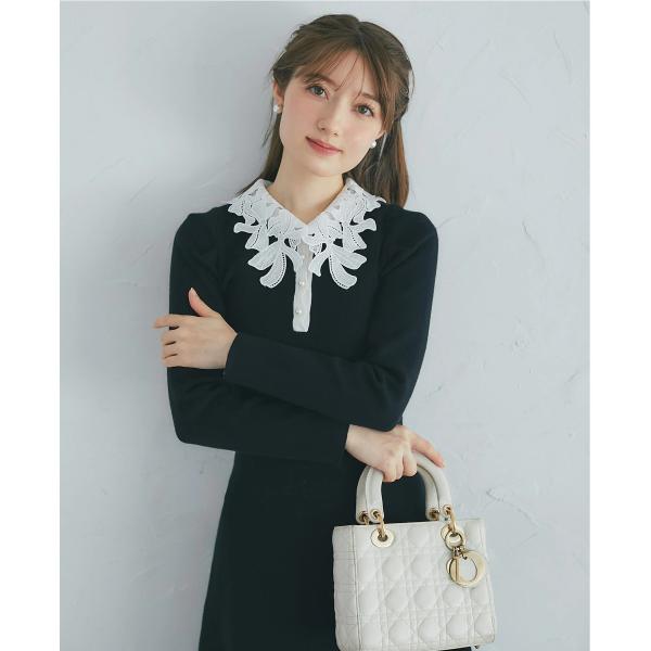 ２ＷＡＹリボンレース襟付きパール釦ニットワンピース tocco closet(トッコクローゼット)
