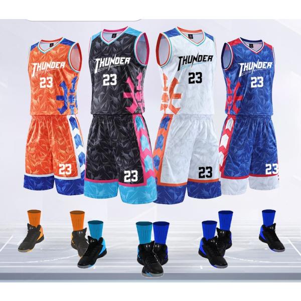 バスケットボールユニフォーム4、男子用、夏季競技用、プリント、トレーニングスーツ、速乾性、通気性のあ...