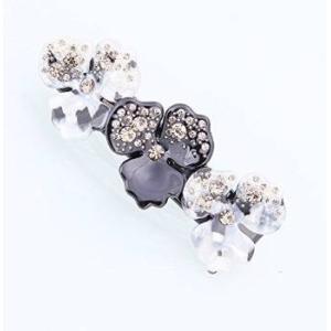 べっ甲風 ヘアバレッタ バレッタ　ブラック風　花びら　きらきら　ストーン入り　　上質　ヘアアクセサリ...