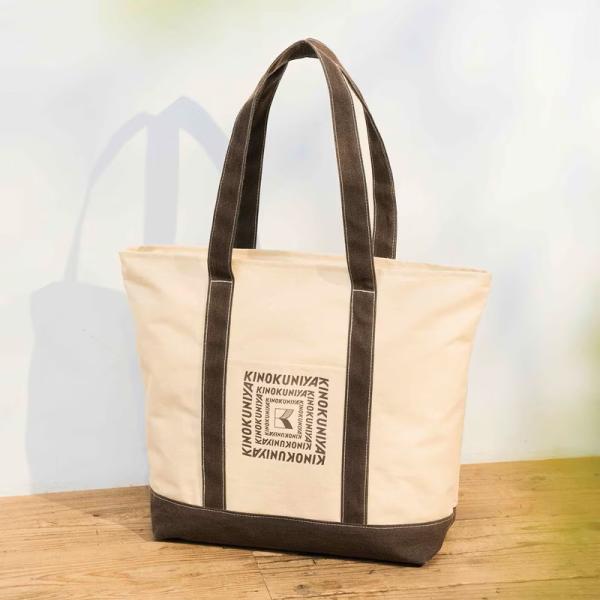 紀ノ国屋 KINOKUNIYA (キノクニヤ) 5ポケット付き！トートバッグ ホワイト ブラウン シ...