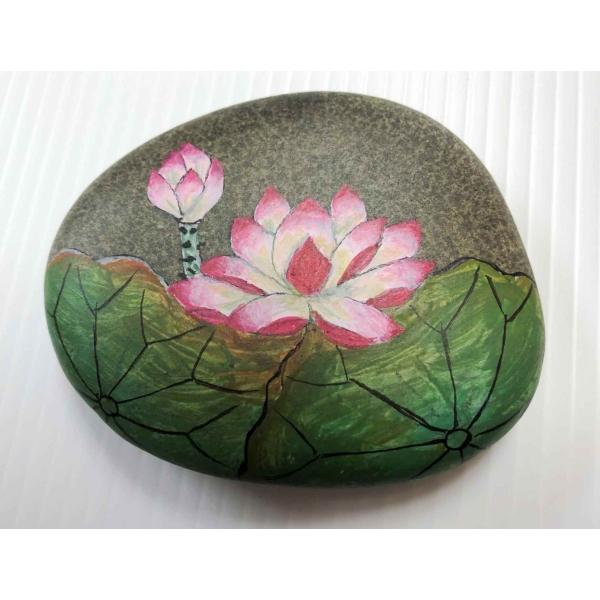 石上三年　中国絵　ストーンアート　置物　観賞インテリア　石絵　蓮　蓮花