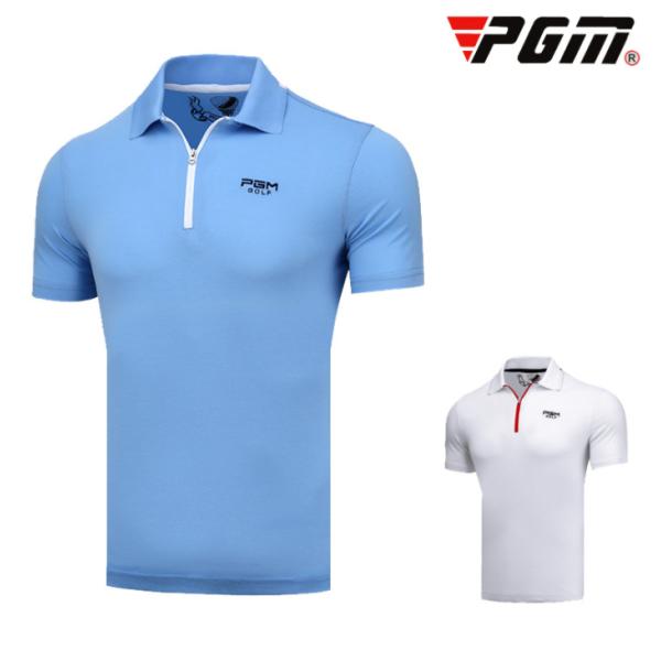 PGM 夏用 メンズウェア　ゴルフメンズウェア　メンズシャツ　半袖ポロシャツ　ハーフジップ　吸汗　弾...