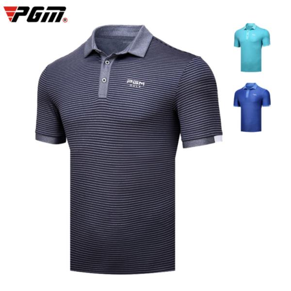 PGM 夏用 メンズウェア　ゴルフメンズウェア　半袖シャツ 　半袖ポロシャツ　カジュアル　ボーダー柄...