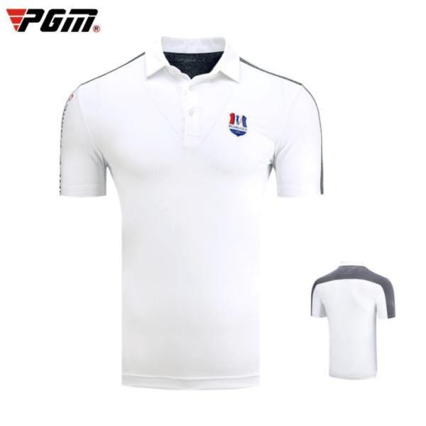 PGM 夏用 メンズウェア　ゴルフメンズウェア　メンズシャツ　半袖ポロシャツ　ストライプ柄　吸汗　弾...