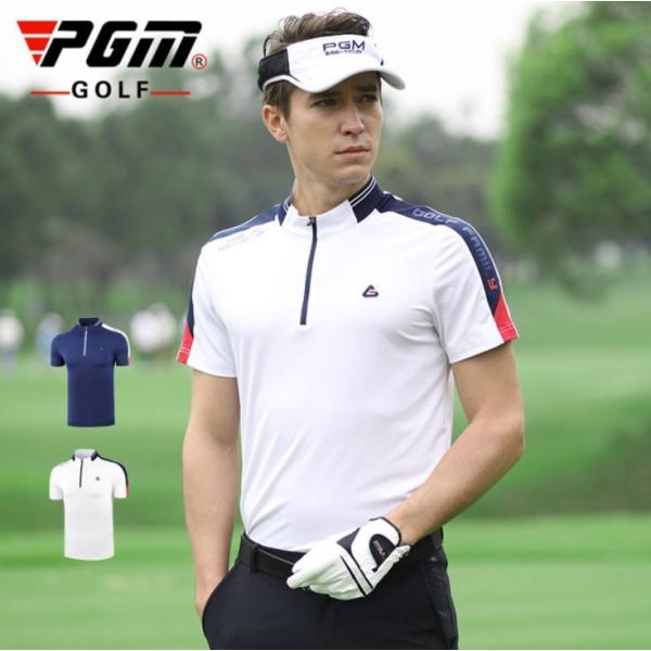 PGM 夏用　ゴルフメンズウェア　ゴルフ半袖シャツ　半袖Tシャツ　ハーフジップ　速乾機能　ストレッチ...
