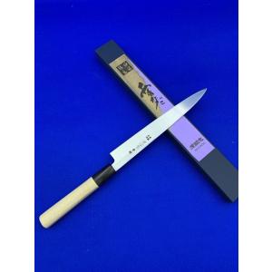 本鍛錬極上★刀匠三森作/鎌形薄刃包丁・白水牛八角柄★取説共箱有り100