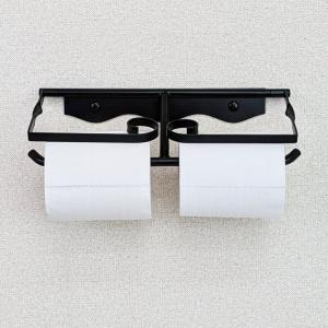 カクダイ（KAKUDAI） トイレットペーパーホルダー ブラック 黒 2連 棚