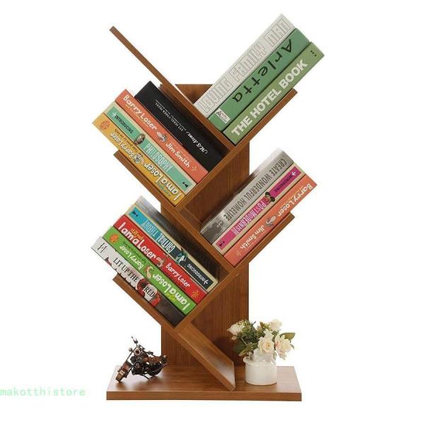 ブックシェルフ5段 本棚 木製 樹木型 書棚 省スペース 書籍収納 ブックスタンド ブックラック お...