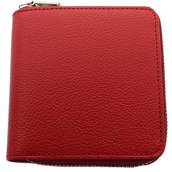 【お取寄せ品】バンビ 松阪レザー ハーフラウンド折財布 型押しレッド 日本製 MLK108R-Z