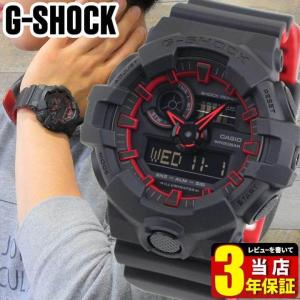 訳あり缶BOXのみ G-SHOCK Gショック CASIO カシオ アナログ デジタル メンズ 腕時計 黒 ブラック 赤 レッド ウレタン GA-700SE-1A4 海外モデル