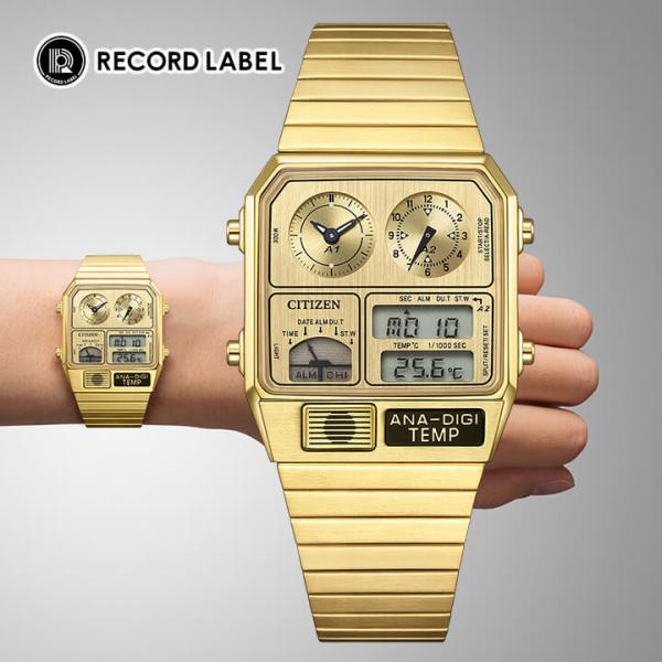 シチズン レコードレーベル 腕時計 Metallic ANA-DIGI TEMP メタリック アナデ...