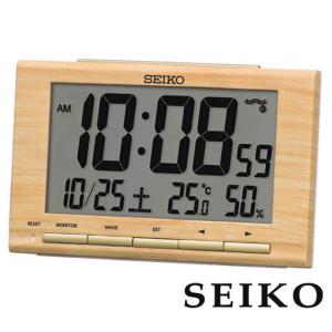 お取り寄せ セイコー SEIKO セイコークロック 目覚まし時計 電波 電波時計 温度 湿度 SQ799B フルオートカレンダー デジタル おしゃれ 北欧 茶 木目調 ブラウン｜tokeiten