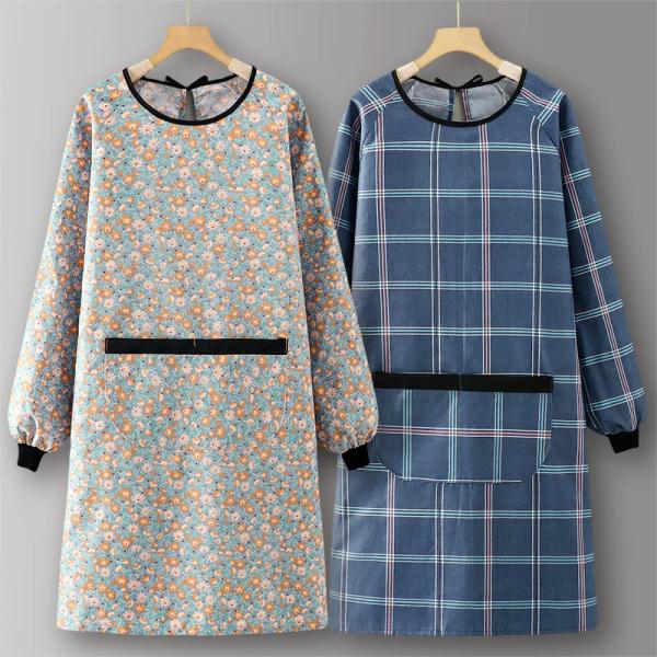 割烹着 かわいい  保育士 長袖 家事 料理  かっぽう着 冬 エプロン 後ろ開き  袖付き 袖口ゴ...