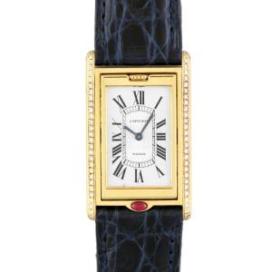 【150本限定】カルティエ CARTIER タンクバスキュラント 150周年モデル WA201651 YG×革 23mm シルバー文字盤 ベゼルダイヤ 【中古