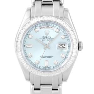 【OH済】ロレックス ROLEX デイデイト パールマスター 18956A PT 39mm アイスブルー文字盤 ベゼルダイヤ 【メンズ】【腕時