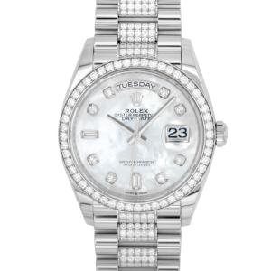 ロレックス ROLEX デイデイト36 128349RBR WG 36mm ホワイトシェル文字盤 ベゼルダイヤ 【未使用】【メンズ】【腕時計】
