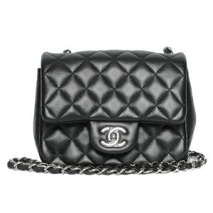 CHANEL シャネル ショルダーバッグ ミニクラシックハンドバッグ ラムスキン ミニマトラッセ ブラック シルバー金具 A35200｜tokioka