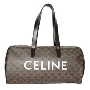 CELINE セリーヌ バッグ ダッフルバッグ トリオンフ キャンバス ブラック×ブラウン シルバー金具 113852BZK【D5142】