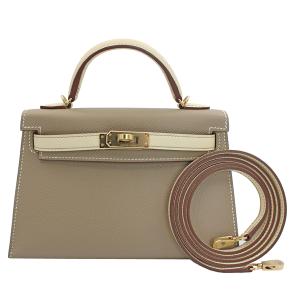 【未使用】HERMES エルメス ハンドバッグ ミニケリー2 スペシャルオーダー品 エプソン ケリー エトゥープ/クレ シャンパンゴールド金具 W刻印(2024年製造)【送料