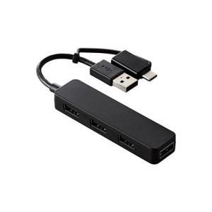 エレコム(ELECOM) U2H-CA4003BBK(ブラック) USB Type-C(TM) 変換アダプター付き USB2.0ハブ｜tokka