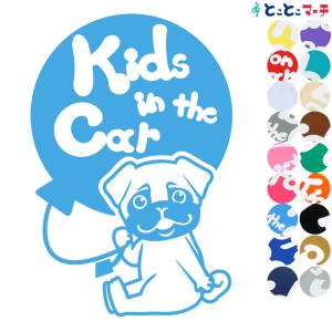 Kids in the car犬 パグ風船2戌 干支 動物 ステッカーorマグネットが選べる 車 子供が乗っています キッズ