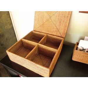 アジアン雑貨 アタ製大きなフタ付きボックス型バスケット Lタイプ