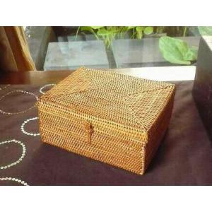 アジアン雑貨 アタ製大きなフタ付きボックス型バスケット Lタイプ