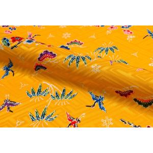 和柄 生地 紅型 びんがた 松竹梅に鶴 (山吹...の詳細画像1