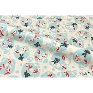 本麻 和柄 生地 水紋に金魚 (全2色) 50...の詳細画像3