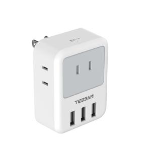 USB コンセント タップ TESSAN 電源タップ 雷ガード付 3個AC口 3つUSBポート 蛸足コンセント 分岐 充電 マルチタップ 直｜toku00301