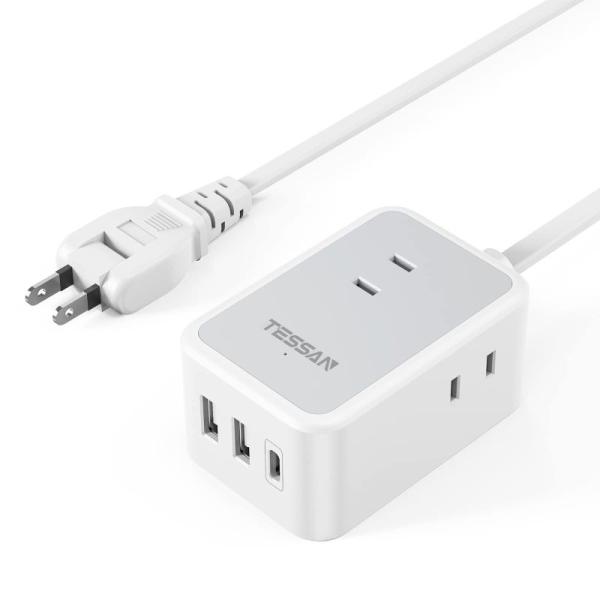 延長コード 2m 電源タップ usb付き TESSAN usb-c コンセントタップ 3個AC口 U...