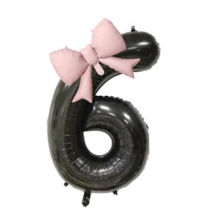 黒 リボン本 1/2/3/4/5 お誕生日 バルーン 風船セット 数字 のアルミホイルバルーン 写真を撮る道具 誕生日パーティーの飾り付け (黒, 6