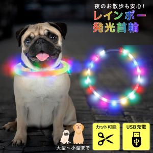 首輪 光る led ライト 犬 レインボー 夜間 発光 充電式 散歩 安全 長さ調節可能 散歩 夜 さんぽ 事故防止 ランニング 自転車 ベビーカー ランドセル｜得選館