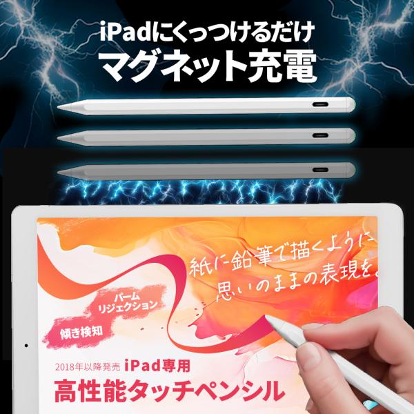 タッチペン iPad専用 ペンシル ipad第9世代 傾き感知 極細 電池残量表示 タブレット スマ...