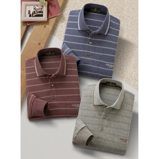 ハンティントンクラブ/HuntingtonClub 先染めボーダー長袖ニットシャツ３色組　317-7...